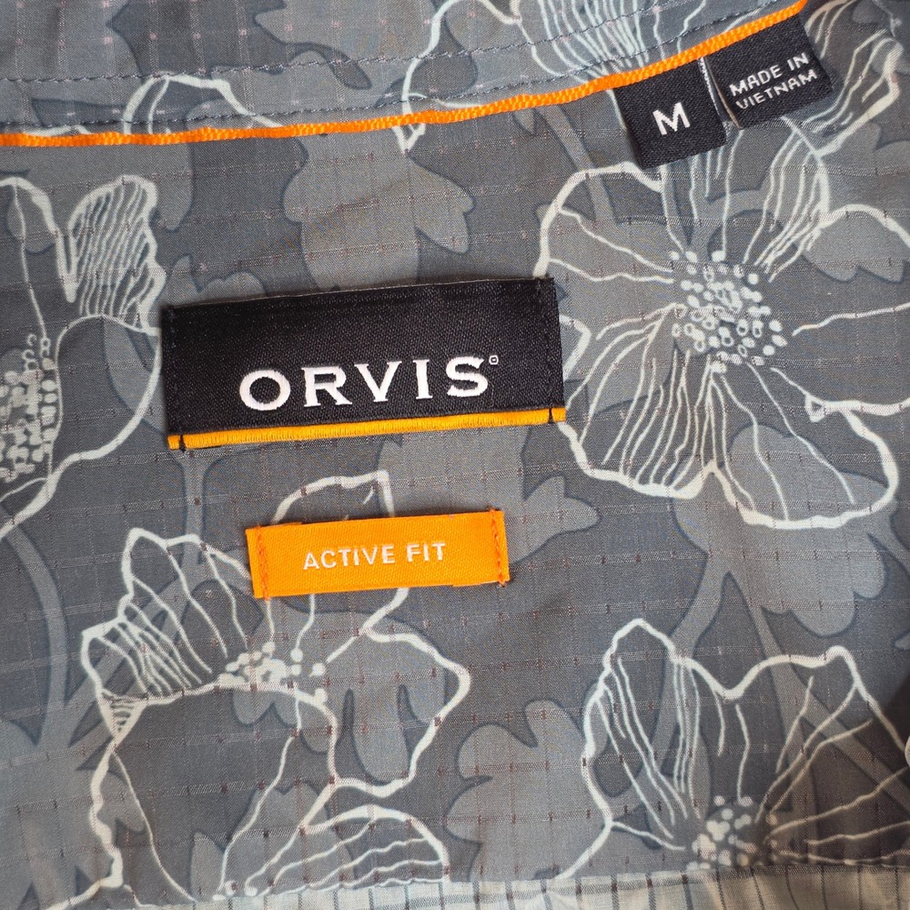 Orvis Floral Button Down Mens Medium Grey Stretch Performance Shirt Resortwear - Picture 3 of 11